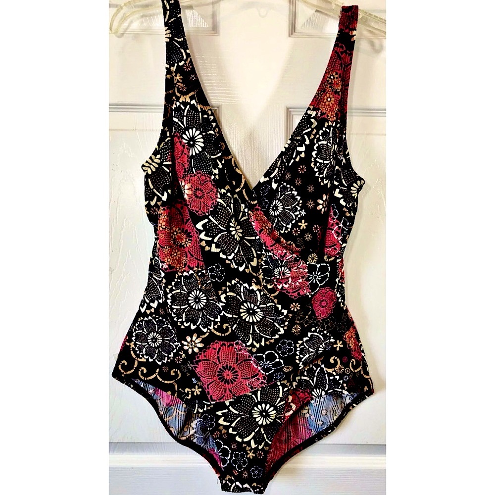 Vintage Jantzen Floral One Piece Swimsuit With Tummy Camouflage Size 14